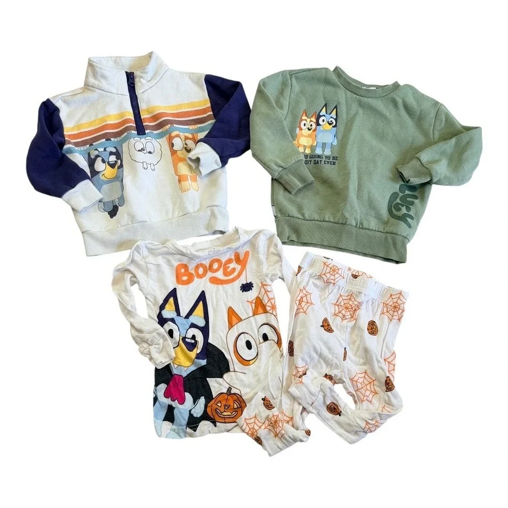 Bluey Sweatshirts and Halloween Pajamas Lot Size 18M Toddler Boys Green White